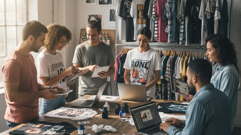 gemini-2.5-flash-image-preview_A_realistic_group_photo_in_a_creative_studio_where_friends_are_gathered_around_a_table_each_customi-0