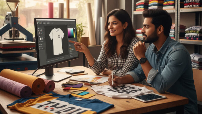 gemini-2.5-flash-image-preview_Photorealistic_image_of_a_young_Indian_man_and_woman_sitting_at_a_creative_workspace_customizing_a_T-0