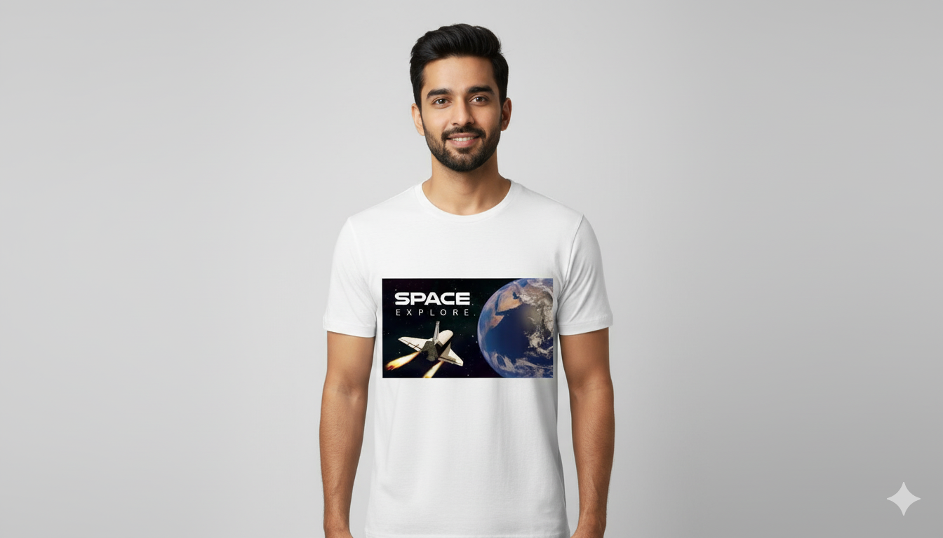 π Space Explore β Astronaut & Rocket Graphic Printed T-Shirt