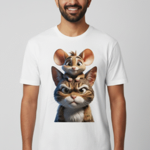 😺🐭 Cat and Mouse Cartoon Printed T-Shirt – Fun & Trendy Unisex Tee